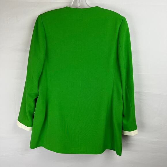 Vintage Green White Trim Jacket Holiday Mod Style Satin Lined Textured Buttons M - Picture 4 of 12